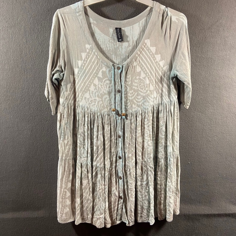 Sacred Threads women peasant Top os gray tassle Boho Tiered romantic feminine